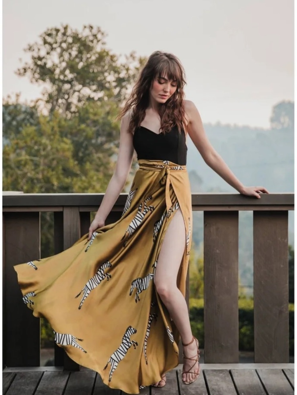 Sukiso Silk Zebra Wrap Skirt Olive